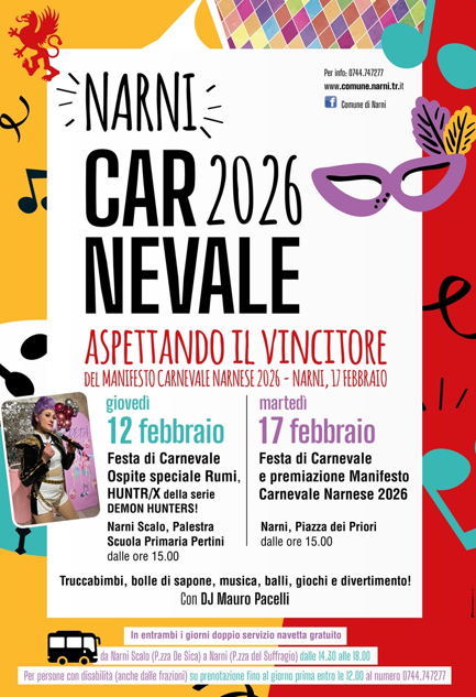 immagine notizia (ptn) Narni, tutto pronto per il Carnevale Narnese 2026: doppio appuntamento il 12 e il 17 febbraio